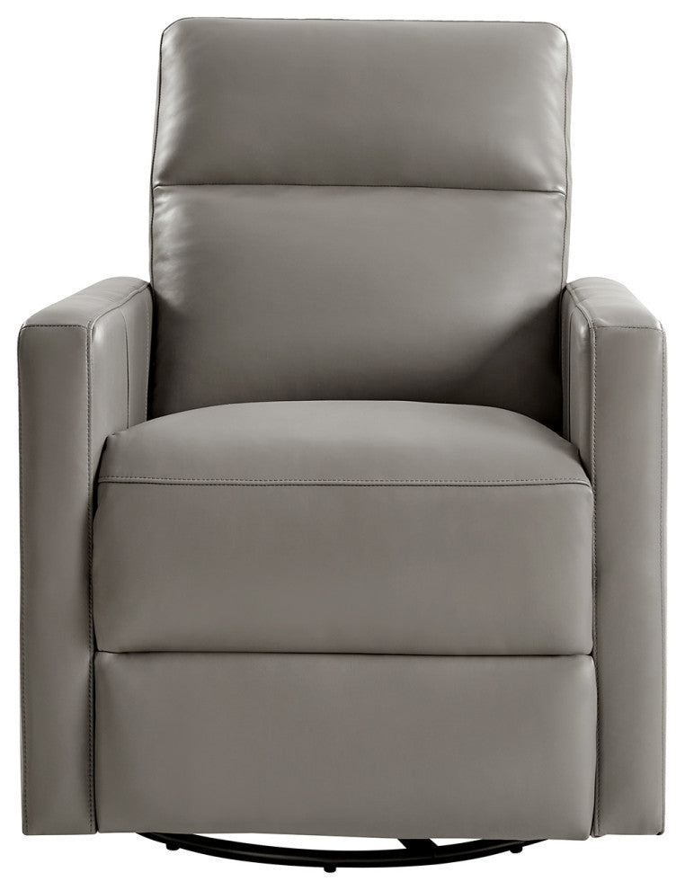 Genuine Leather Swivel Rocker Recliner With Adjustable Headrest, Gray