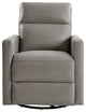 Genuine Leather Swivel Rocker Recliner With Adjustable Headrest, Gray