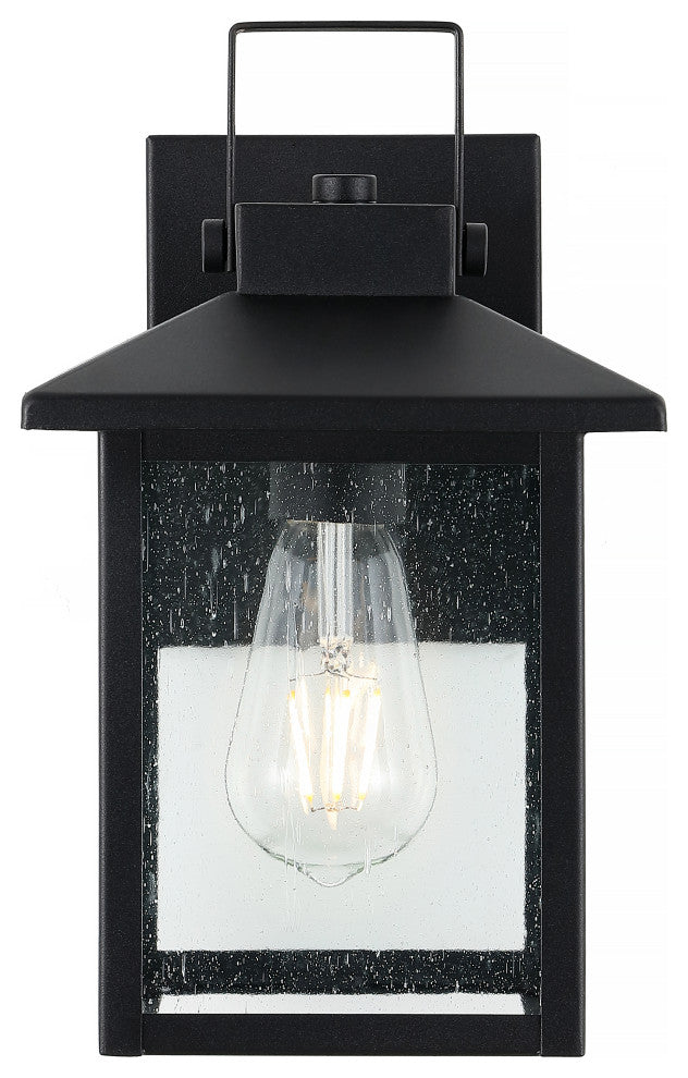 Bungalow 6.75" 1-Light Iron/Seeded Glass RusticOutdoor Lantern, Black, Set of 2