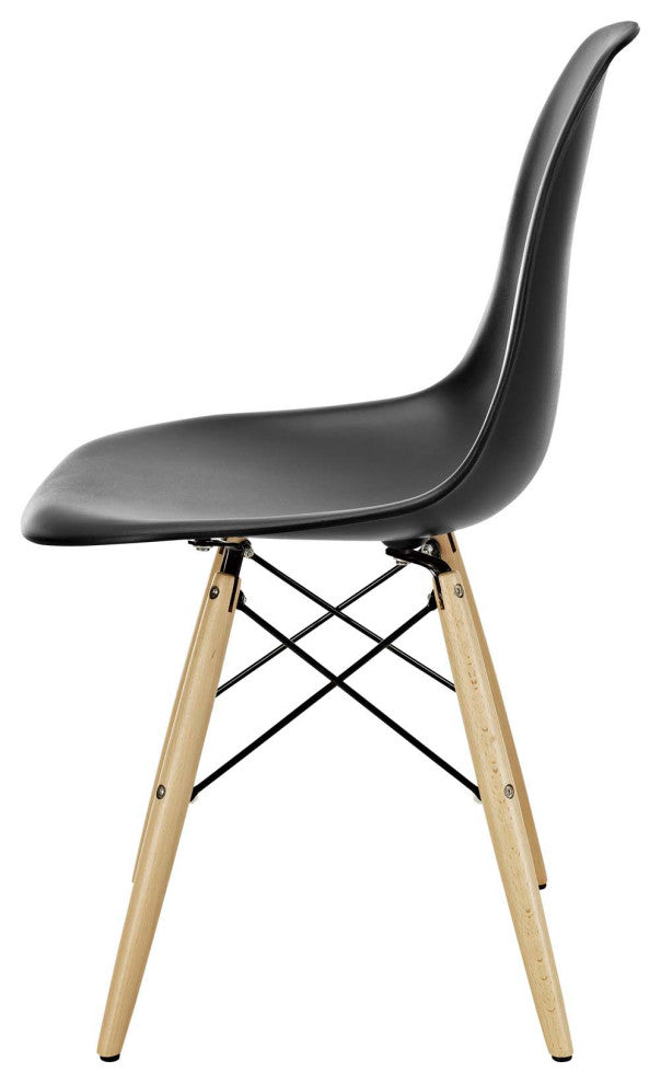 Side Dining Chair, Set of 2, Plastic, Wood, Black, Modern, Bistro Restaurant