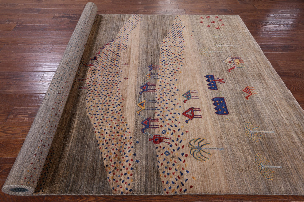 6' 6" X 9' 8" Tribal Persian Gabbeh Handmade Wool Rug Q8020