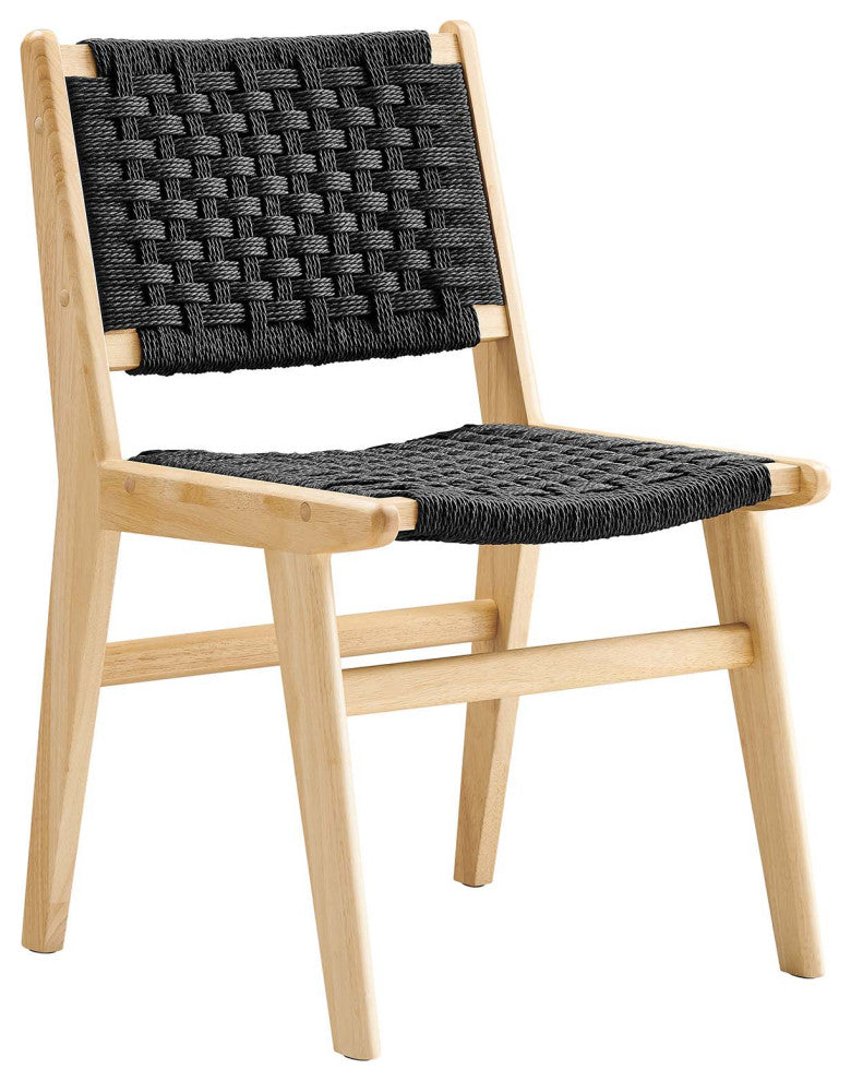 Saoirse Woven Rope Wood Dining Side Chair, Set of 2, Natural Black
