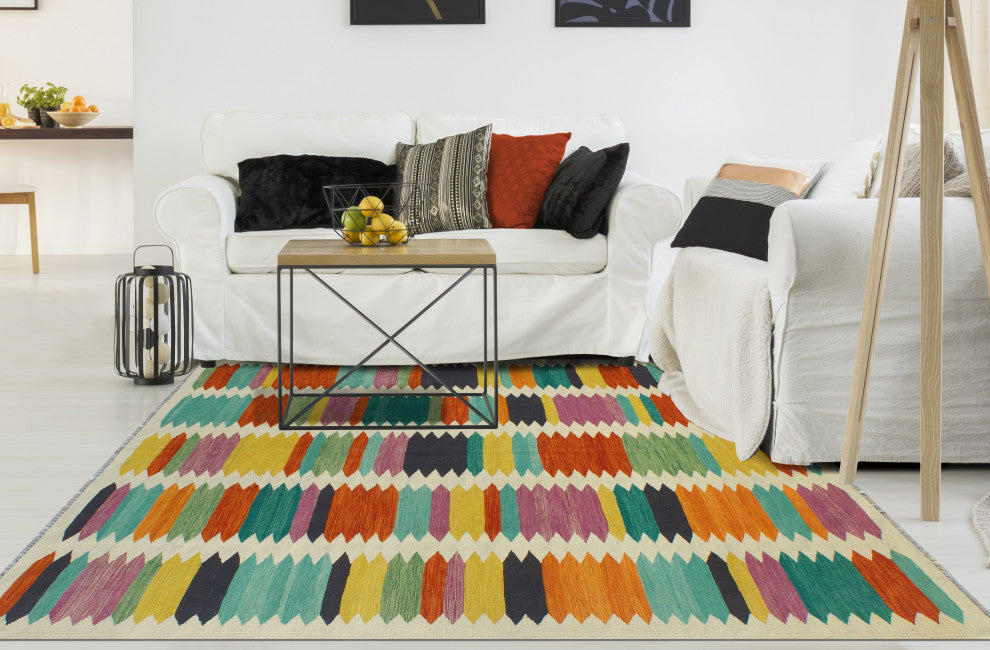 Modern Flatweave Milford Ivory/Red Rug, 5'10x7'11