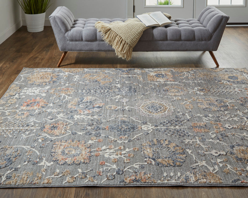 Weave & Wander Sybil Transitional Oriental Style Rug, Charcoal/Biscuit Tan, 9' X