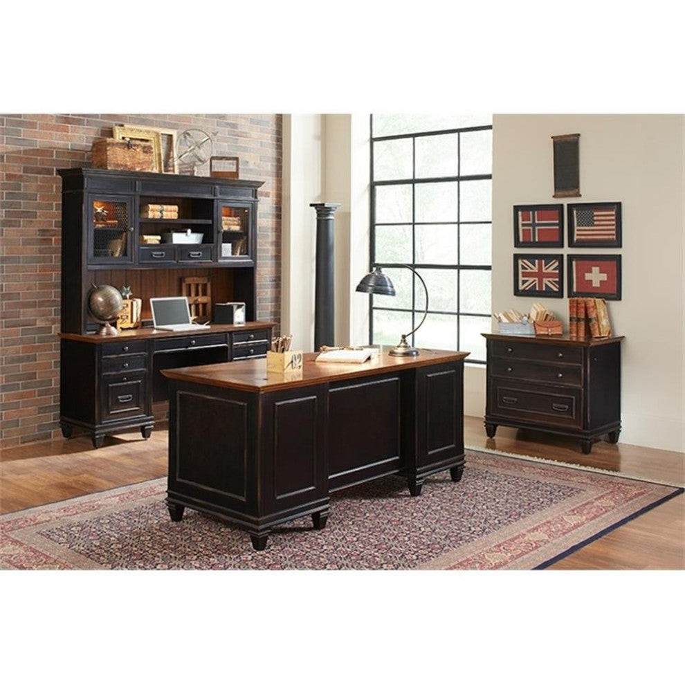 Bowery Hill 3 Drawers Lateral Black Wood Filing Cabinet Pre-assembled