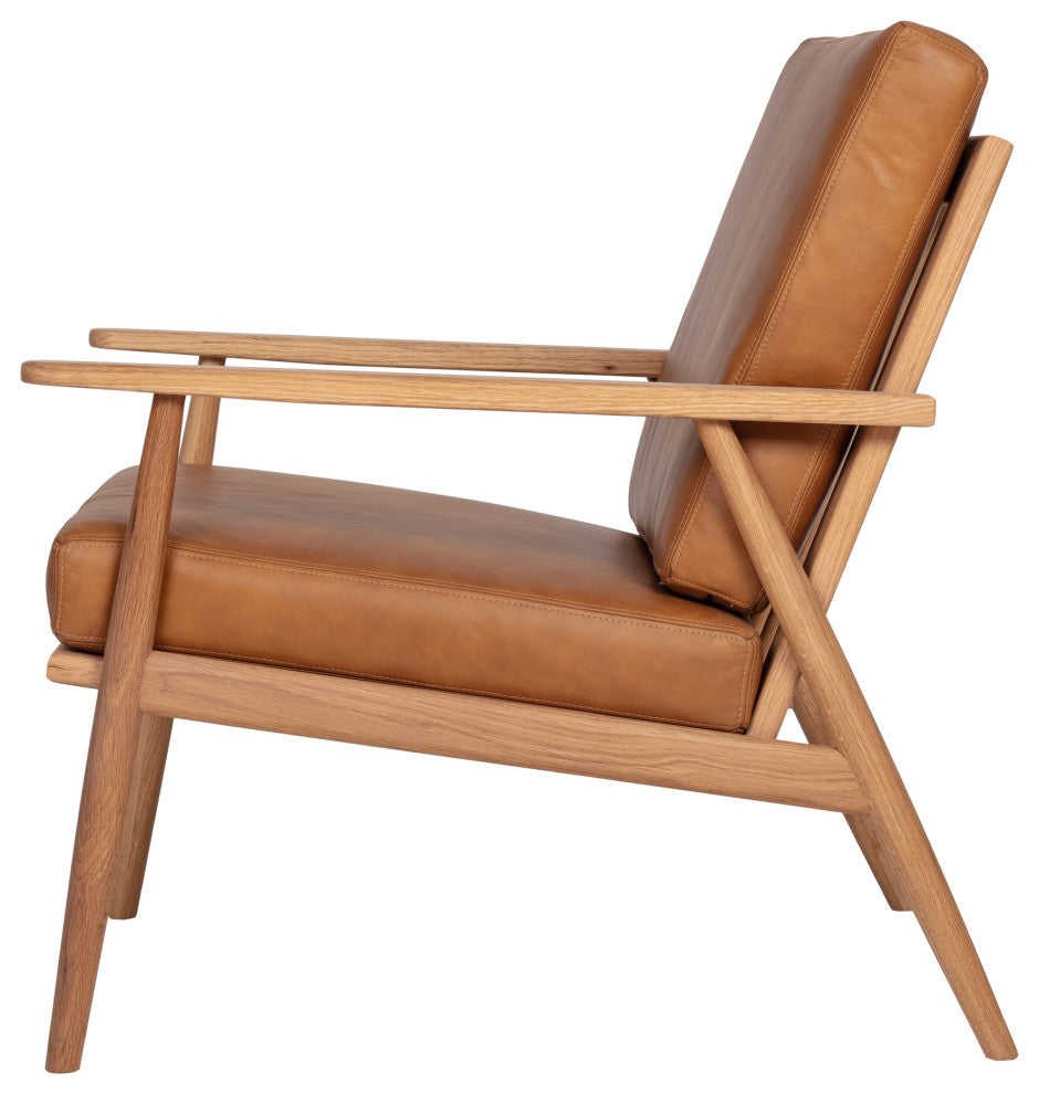 Harper Brown Tan Top Grain Leather Seat Wood Arm Accent Chair