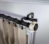 Everly 1" Diameter Double Curtain Rod, Black, 160-240"