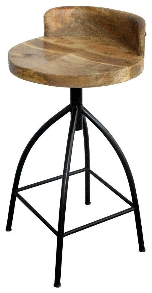 Industrial Style Adjustable Swivel Counter Height Stool With Backrest