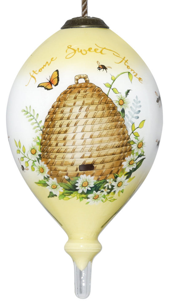 Beehive Home Sweet Home Hand Painted Mouth Blown Glass Ornament