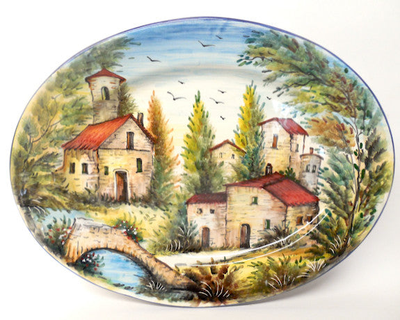 Umbrian Ceramiche Favaroni Carlo Landscape 16.5X12.5"� Oval Serving/Wall Platter,
