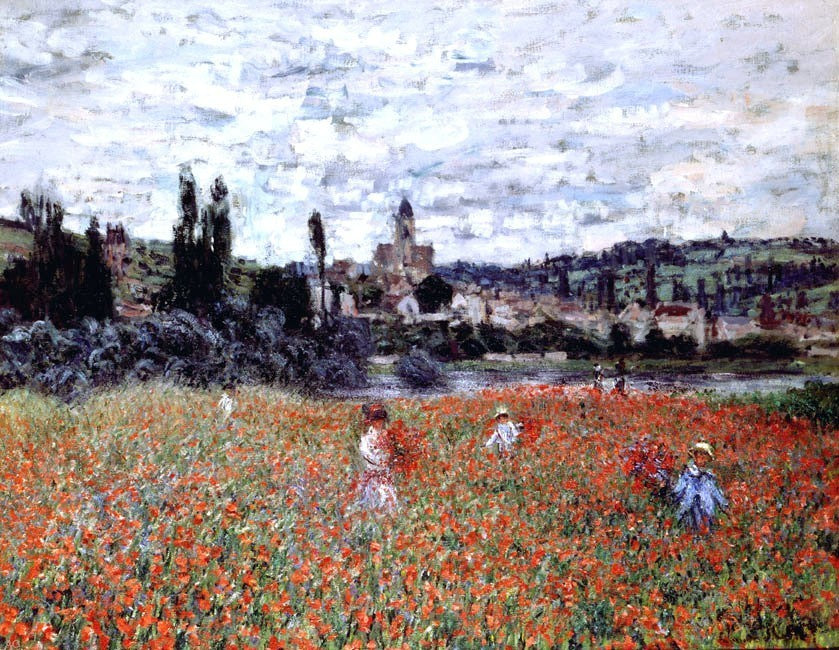 Claude Oscar Monet Poppies near Vetheuil, 21"x28" Wall Decal