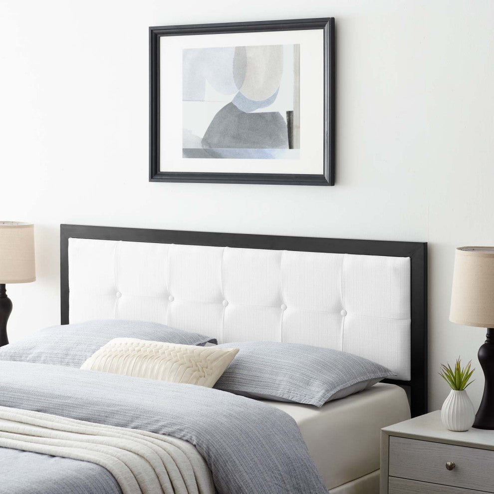 Tufted Headboard, Full Size, Fabric, Metal, Black White, Modern Contemporary