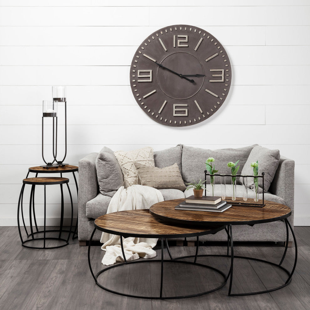 Clapp IV Medium Brown Solid Wood w/Black Iron Frame Nesting Tables