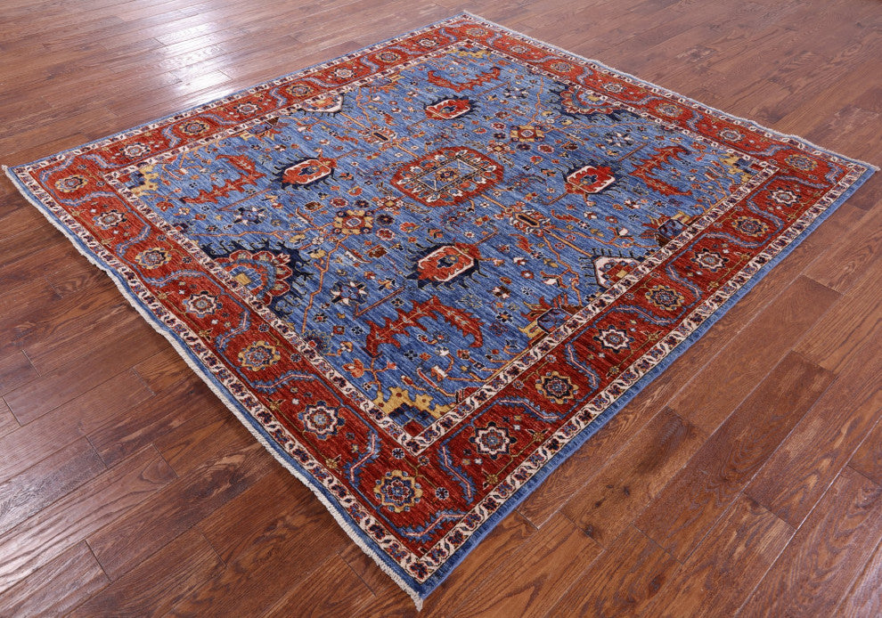 6' 11" X 7' 6" Handmade Square Persian Fine Serapi Wool Rug - Q12904