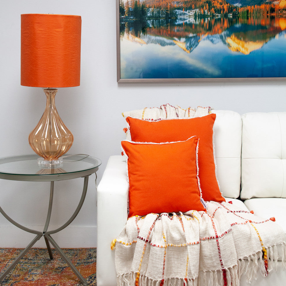Parkland Collection Transitional Solid Orange Square 16" x 16" Pillow