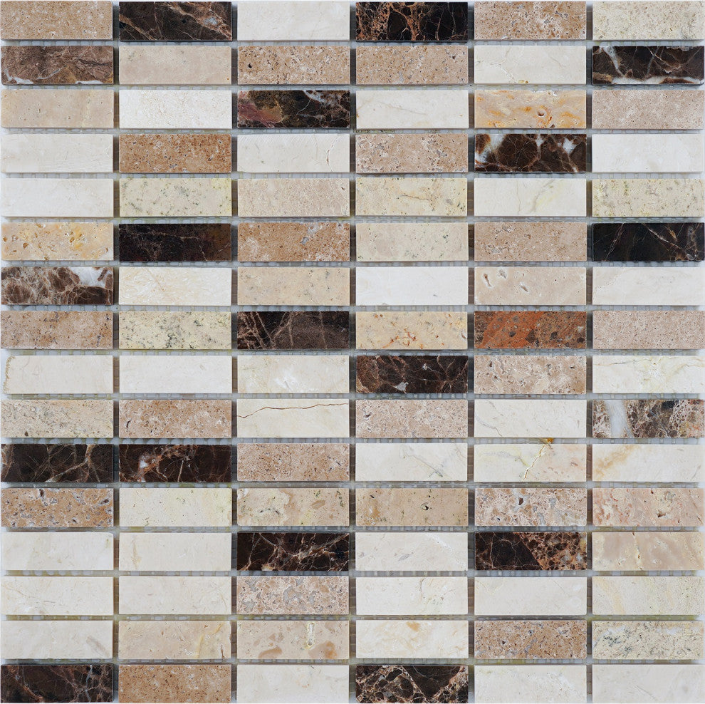 12"x12" Marble Mosaic Tile, Nevada Collection, Rice, Brick Polished, Sample