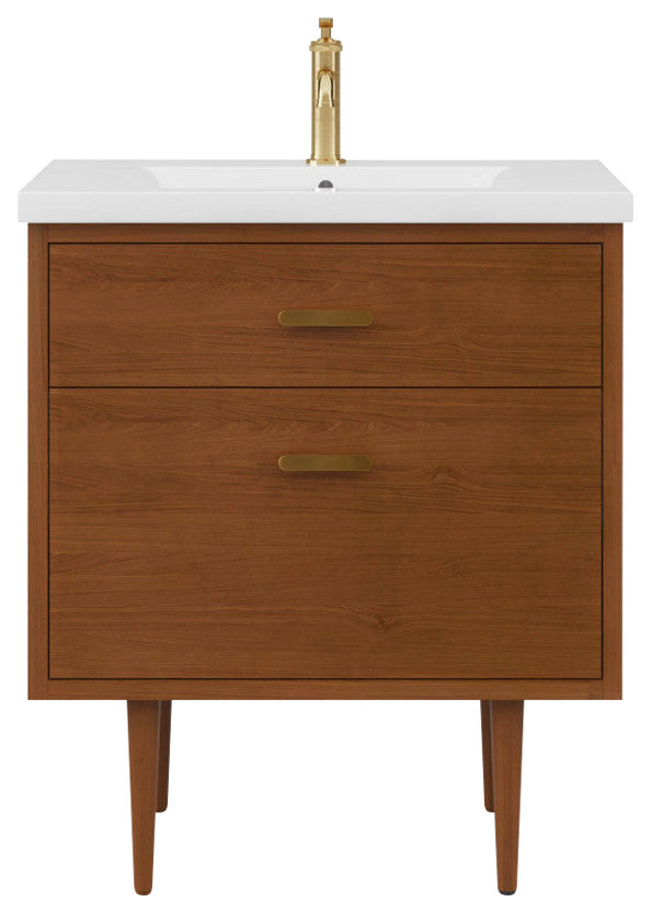 Brandy Integrated Ceramic Sink Top Vanity, Honey Walnut, 30", Without Faucet