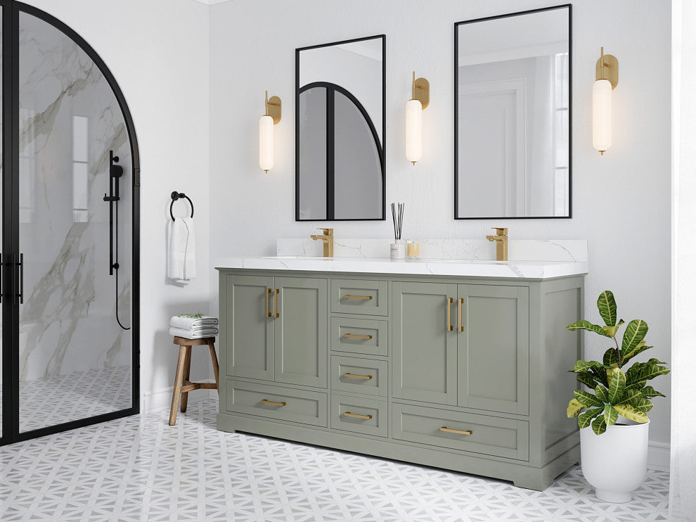 Boston 72 Double Sink Bath Vanity in Evergreen 2" Carrara Quartz