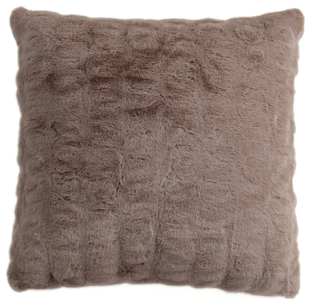 Ruched Rabbit Euro Faux Fur Pillow with Down Insert, 27"x27", Blush