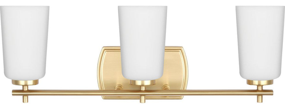 Adley Collection Three-Light Satin Brass Etched Opal Glass Bath Vanity Light