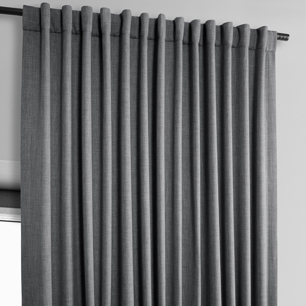 Faux Linen Extra Wide Room Darkening Curtain Single Panel, Dark Gravel, 100"x96"