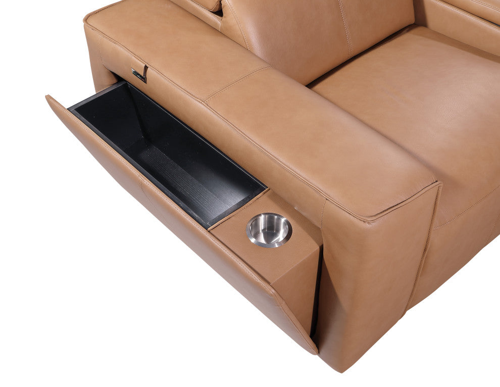 Niccolo Italian Leather 8-Piece U-Shaped 4 Power Reclining Sectional, Cognac
