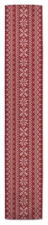 Red Knitted Snowflake Pattern Table Runner, 16"x72"