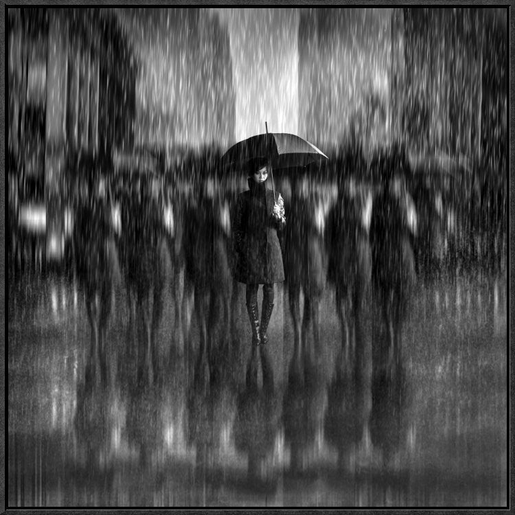 "Girls In The Rain" Framed Canvas Giclee by Antonyus Bunjamin (Abe), 25x25"
