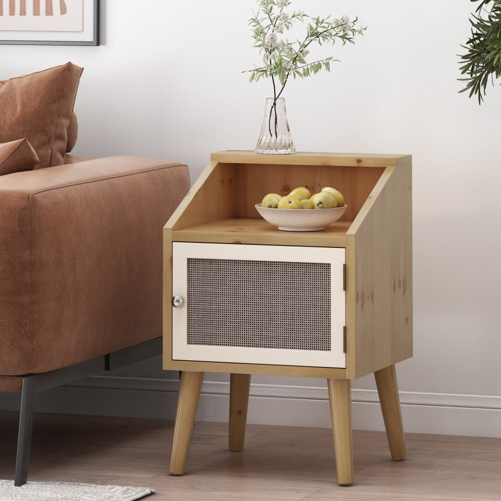 Barrere Contemporary End Table with Hutch, Natural and White