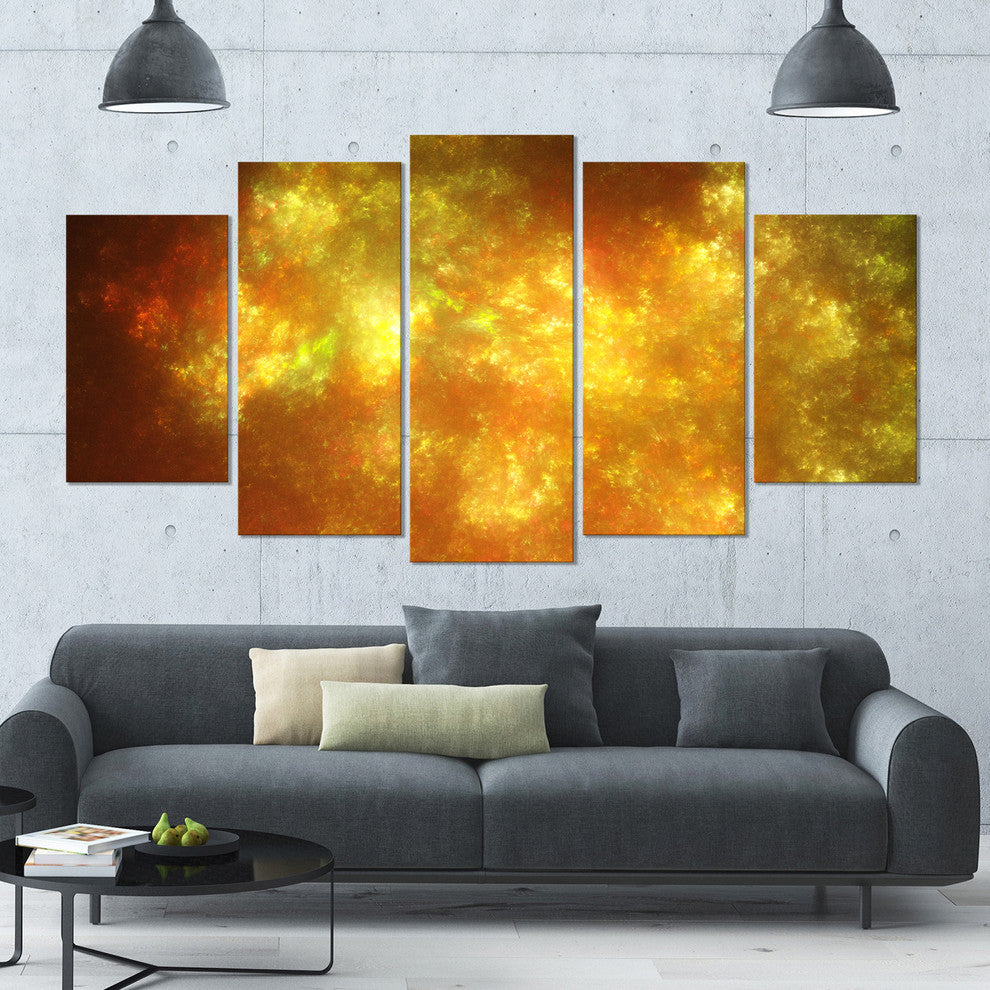 Blur Golden Sky with Stars, Contemporary Canvas Art Print, 60"x32", 5 Panels