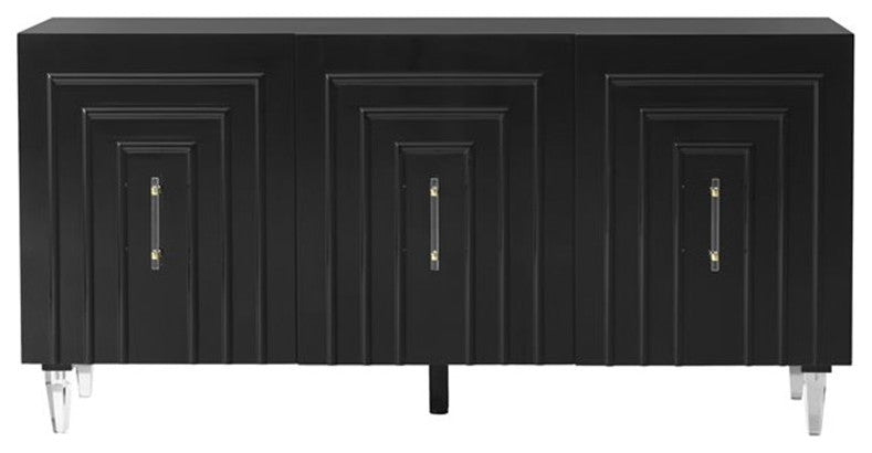 Modern Black Buffet, 3 Door Cabinet, Glam Sideboard, TV Stand Media Unit