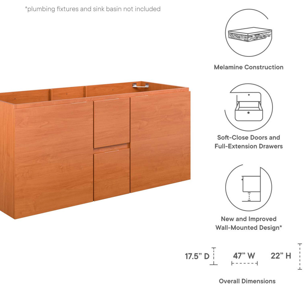 Scenic 48" Double Wall-Mount Bathroom Vanity Cabinet, Cherry Walnut