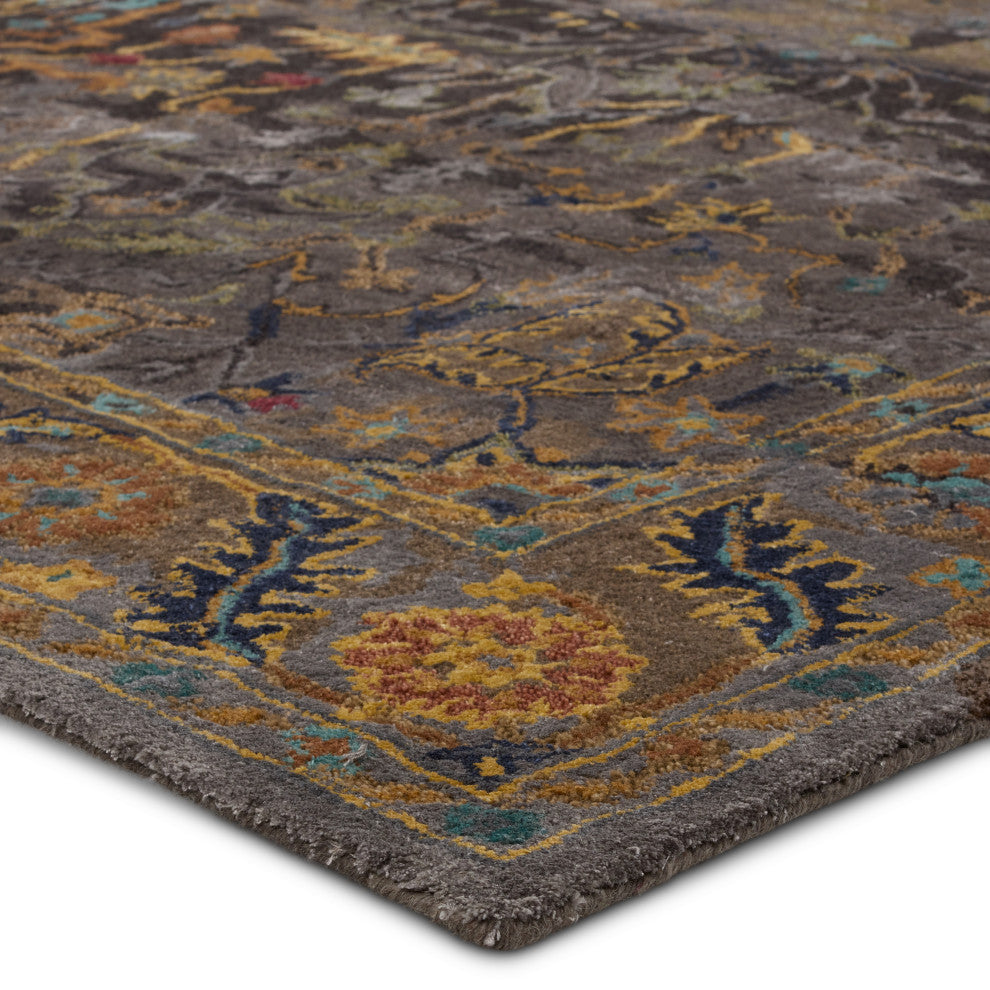 Cristobol Handmade Medallion Area Rug, Gray/Green, 9'x12'