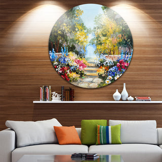 Summer Forest With Flowers, Landscape Round Wall Art, 23"