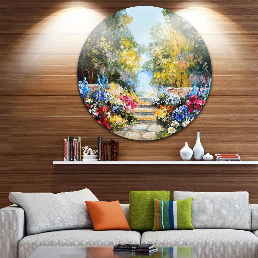 Summer Forest With Flowers, Landscape Round Wall Art, 23"