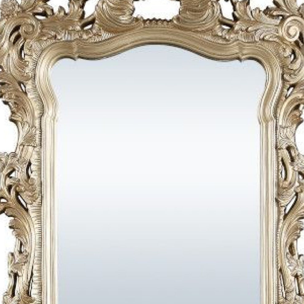 Benzara BM275049 56" Wall Mirror, Ornate Carving, Champagne Gold