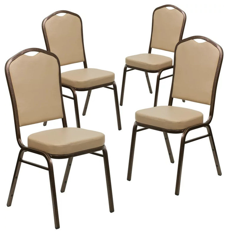 4 Pack Dining Chair, Cushion Seat & Back, Tan Vinyl/Silver Vein