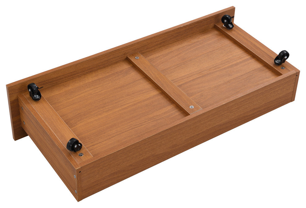 Full/Queen Metal Frame Wood Platform Bed with Four Drawers, Sockets and USB Port