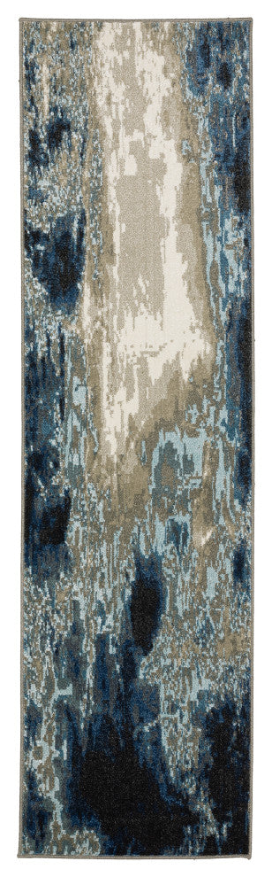 Vander Glass Blue/Beige Power-Loomed Area Rug, 2'3"x7'6"