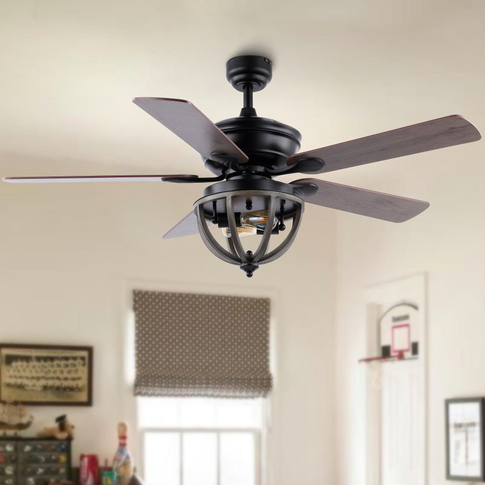 Jasper 52" 2-Light Farmhouse Iron Dome Shade LED Ceiling Fan With Remote, Black
