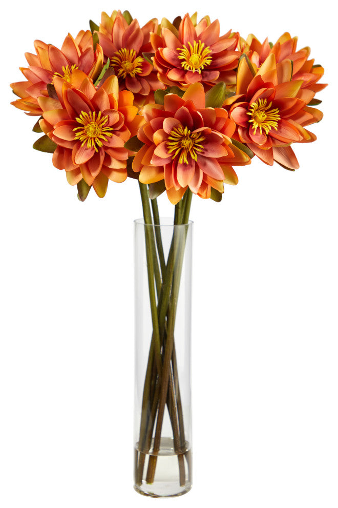 Nearly Natural 30" Lotus Artificial Arrangement, Cylinder Vase