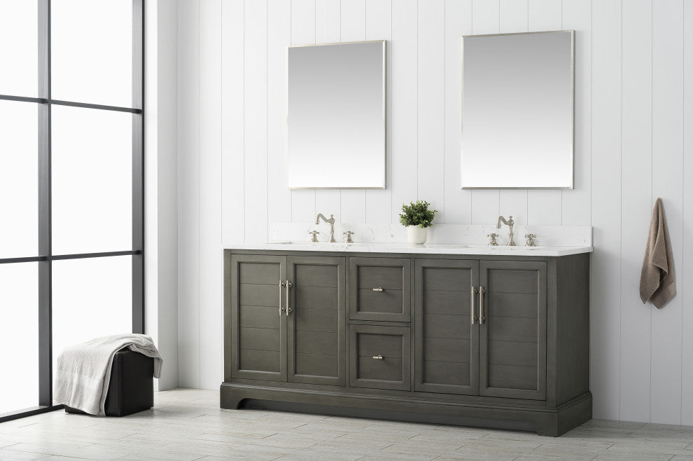 Vanity Art Bathroom Vanity With Sink & Top, Silver Grey, 72" (Double Sink), Engineered Marble