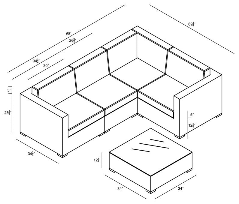 District 5 Piece Sectional Set, Spectrum Indigo