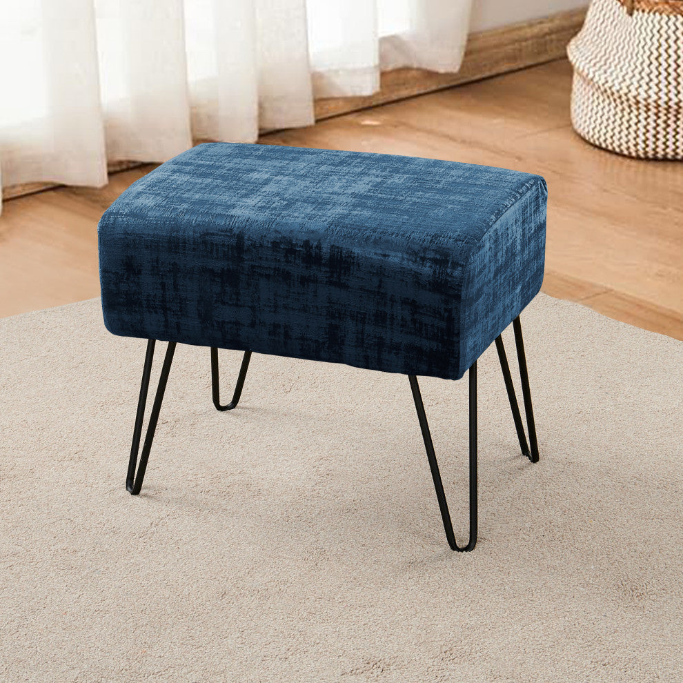 Textured Velvet Ottoman, Majolica Blue