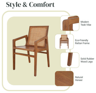 Davina Teak Dining Side Arm Chair, Java Brown
