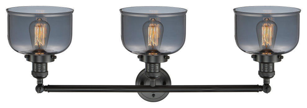 Large Bell 3-Light Bath Fixture, Smoked Glass, Matte Black