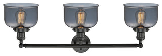 Large Bell 3-Light Bath Fixture, Smoked Glass, Matte Black