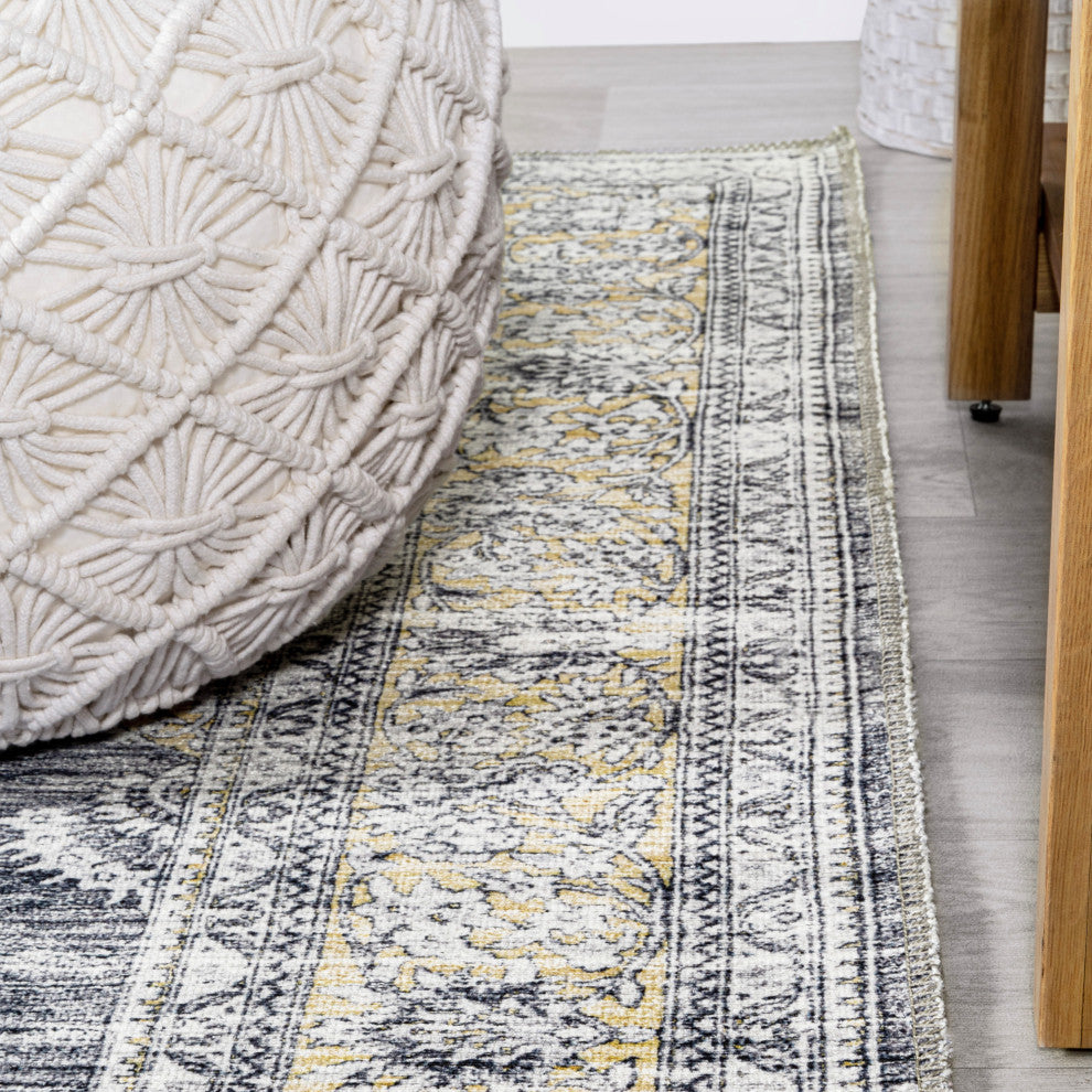 Bausch Distressed Chenille Washable Dark Gray/Yellow 4 ft. x 6 ft. Area Rug