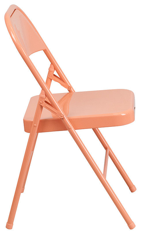 Sedona Coral Triple Braced and Double Hinged Metal Folding Chair, Set of 2