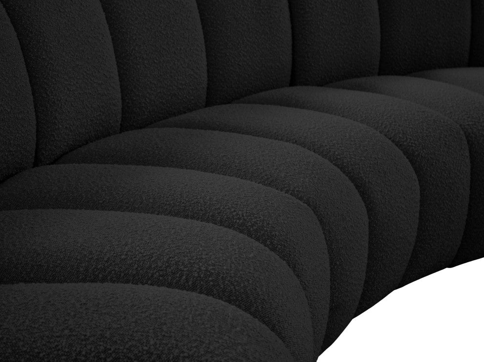 Infinity Black Boucle Fabric Upholstered Arc Shaped Modular Sectional, Black, 5-Piece, Arc-Shaped